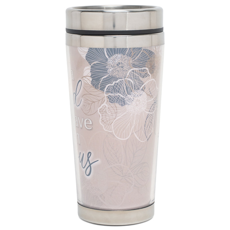 What A Friend We Have Tan and Navy Blue 16 Ounces Stainless Steel Travel Tumbler