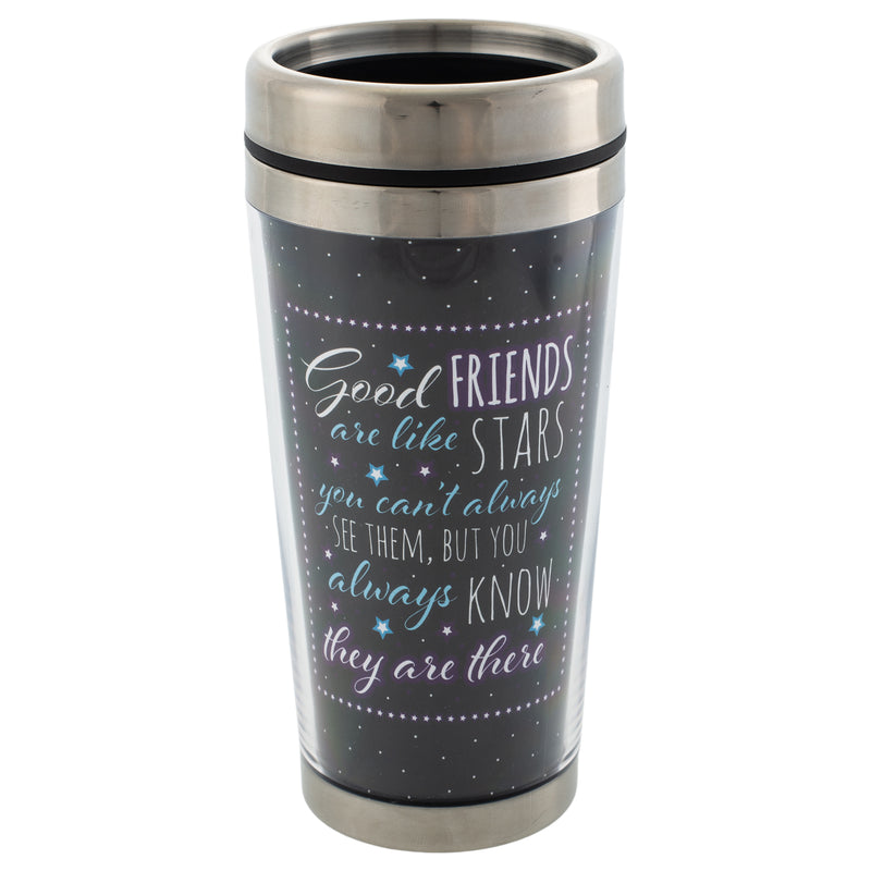 Good Friends Are Like Stars Black 16 Oz Stainless Steel Travel Mug with Lid