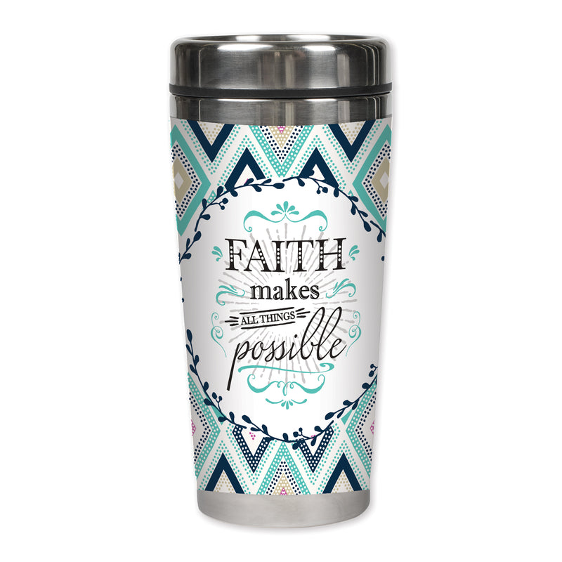 Faith All Things Possible 16 Oz Stainless Steel Travel Mug with Lid