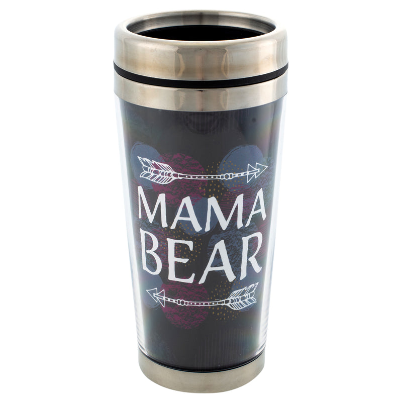 Mama Bear Arrow Purple Black 16 Oz Stainless Steel Travel Mug with Lid