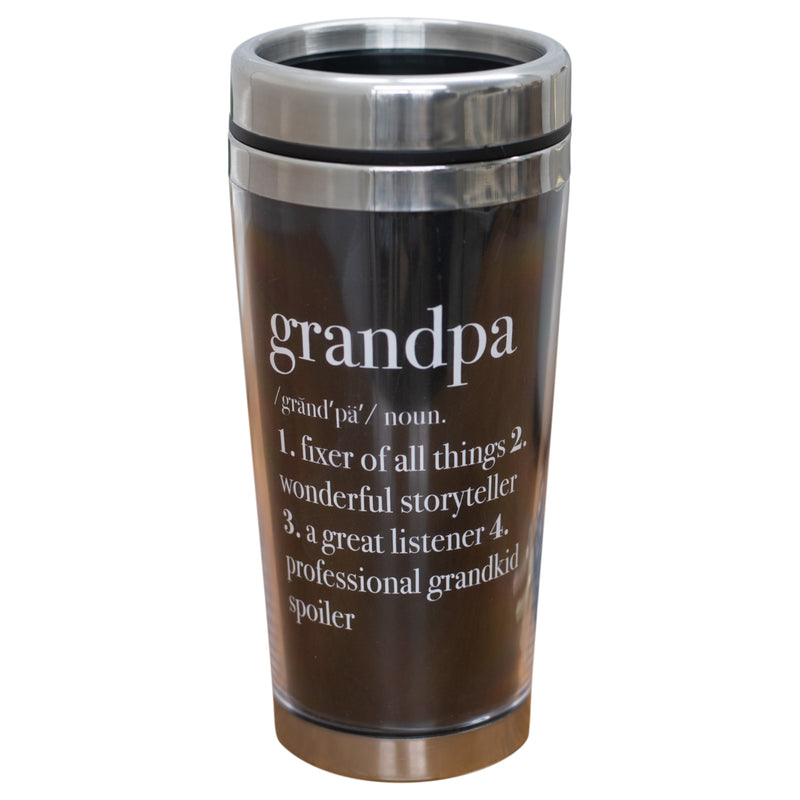 Grandpa Family Definition Black 16 Ounce Stainless Steel Travel Mug with Lid