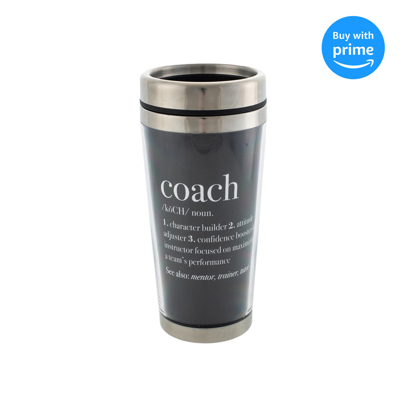Coach Definition Black 16 Ounce Stainless Steel Travel Mug with Lid