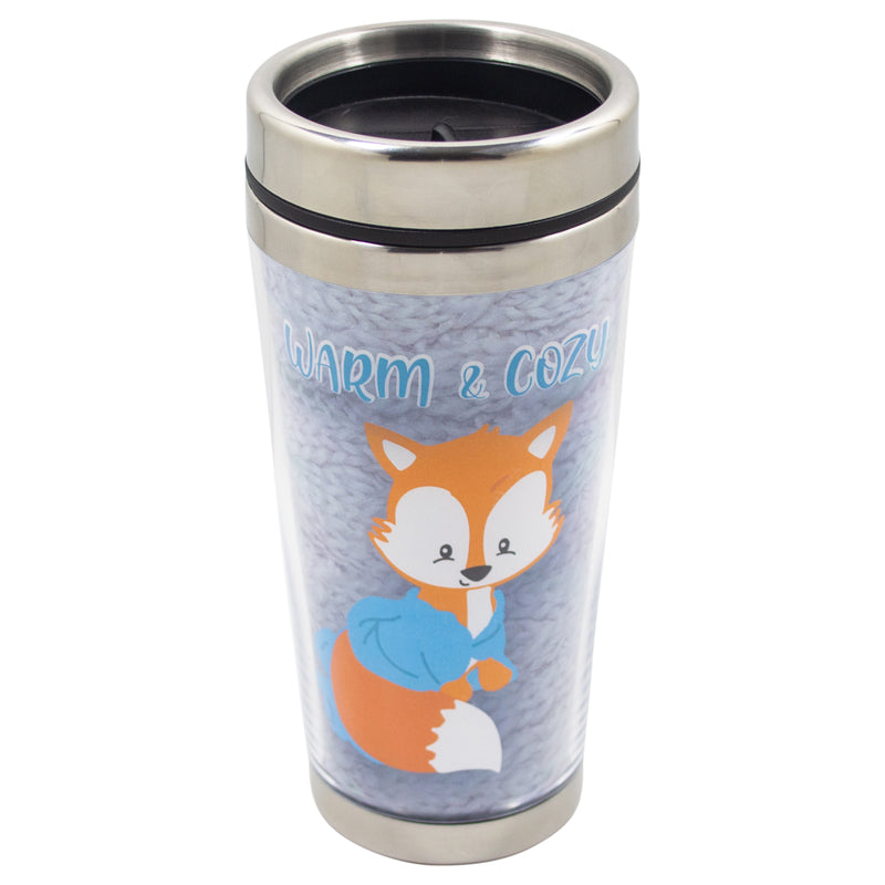 Warm and Cozy Orange Fox 16 Ounce Stainless Steel Travel Tumbler Mug with Lid