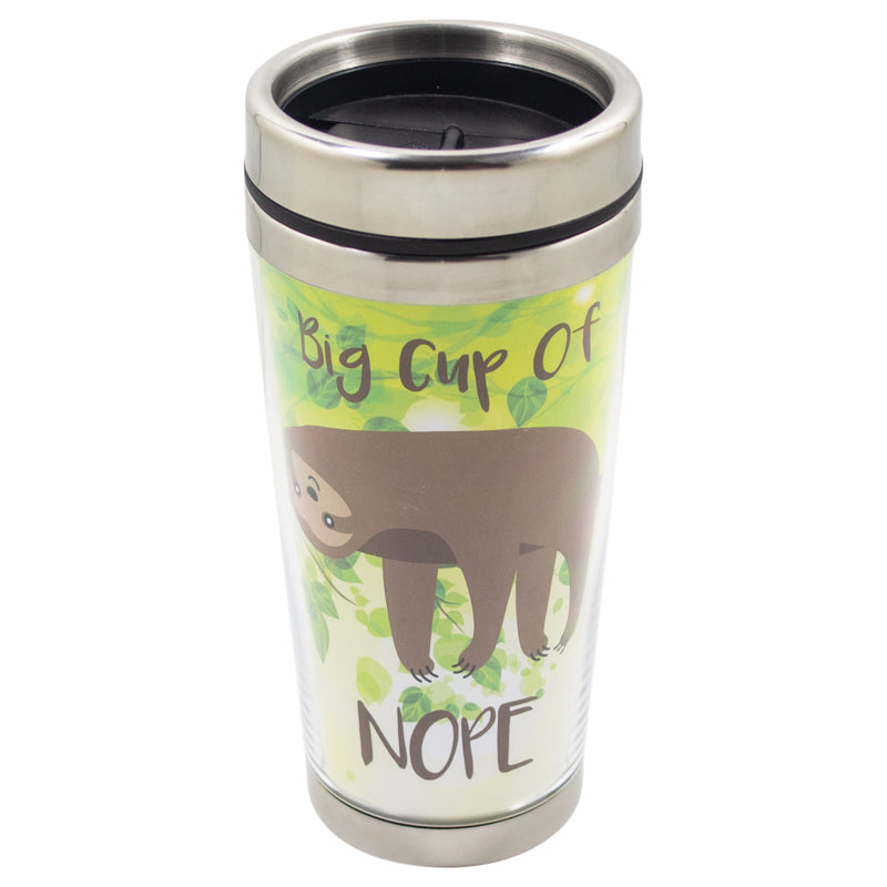 Big Cup Of Nope Brown Sloth 16 Ounce Stainless Steel Travel Tumbler Mug with Lid