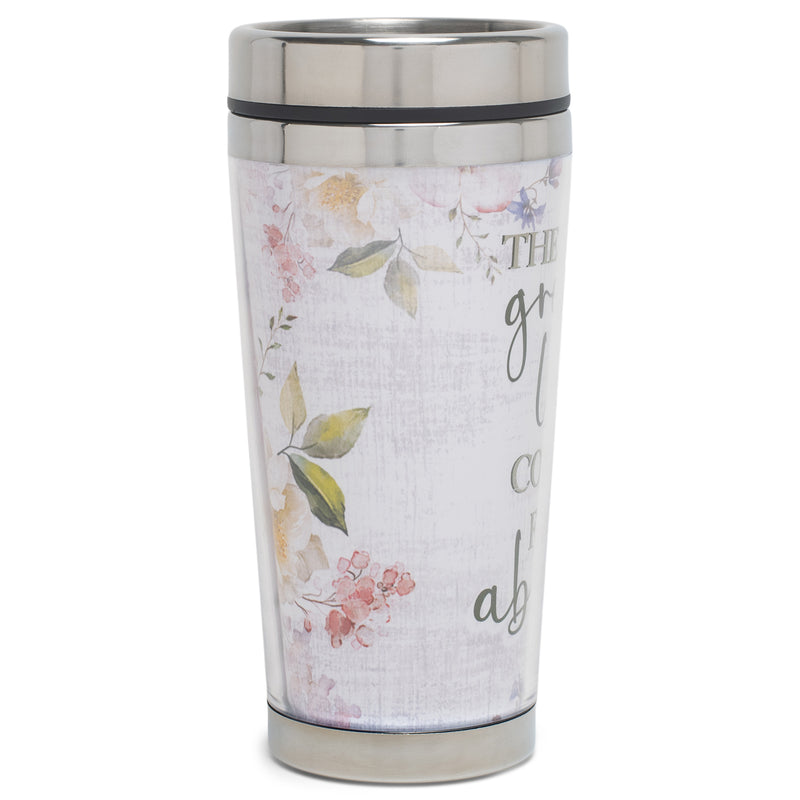 The Greatest Love Soft Gray Floral 16 Ounces Stainless Steel Travel Tumbler