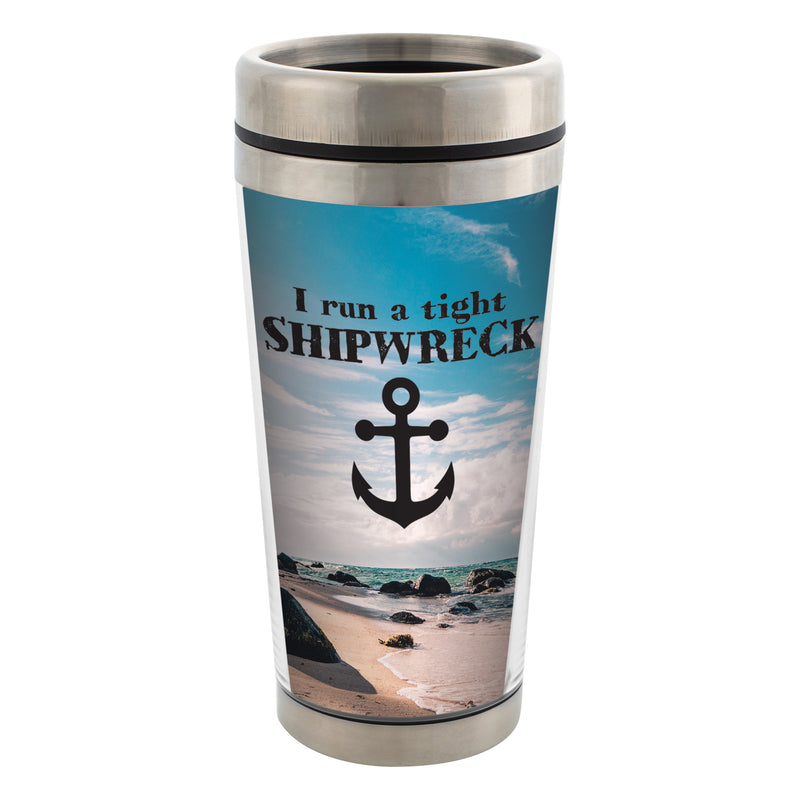 I Run A Tight Shipwreck Blue 16 ounce Stainless Steel Travel Tumbler Mug with Lid