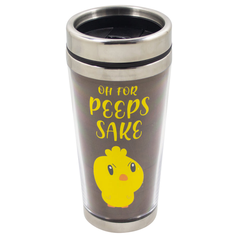 Oh For Peeps Sake Yellow Chick 16 Ounce Stainless Steel Travel Tumbler Mug with Lid