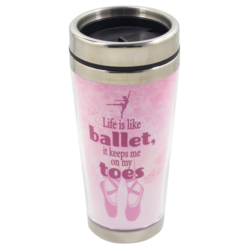 Ballet It Keeps Me On My Toes Pink 16 Ounce Stainless Steel Travel Tumbler Mug with Lid