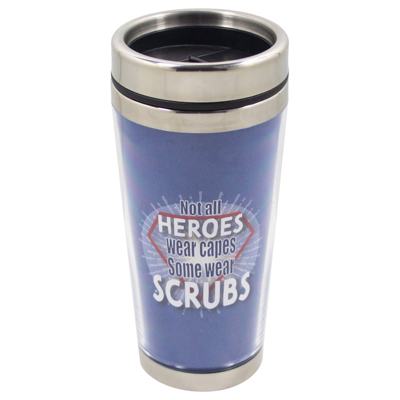 Not All Hero's Wear Capes Scrubs Blue 16 Ounce Stainless Steel Travel Tumbler Mug with Lid