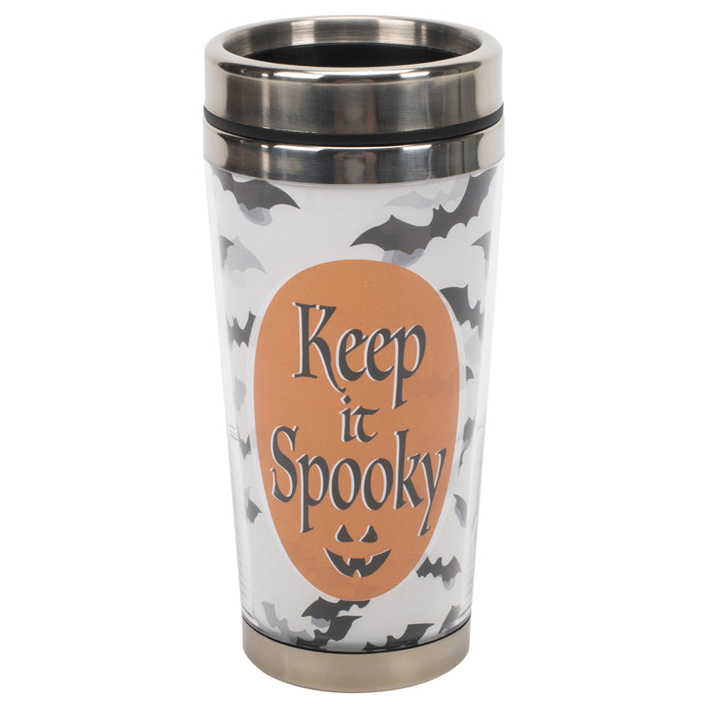 Keep It Spooky Halloween Orange 16 ounce Stainless Steel Travel Tumbler Mug with Lid