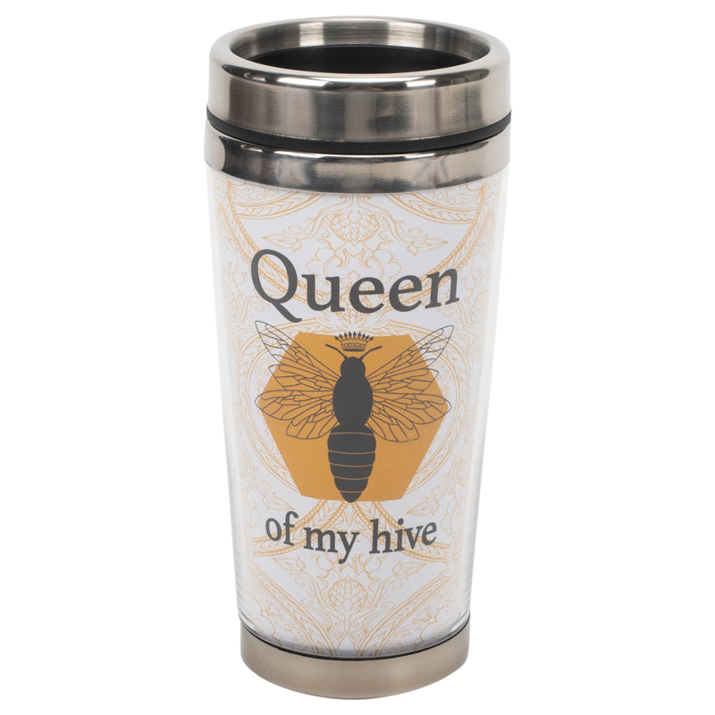 Queen of My Hive Bumble Bee Yellow 16 ounce Stainless Steel Travel Tumbler Mug with Lid