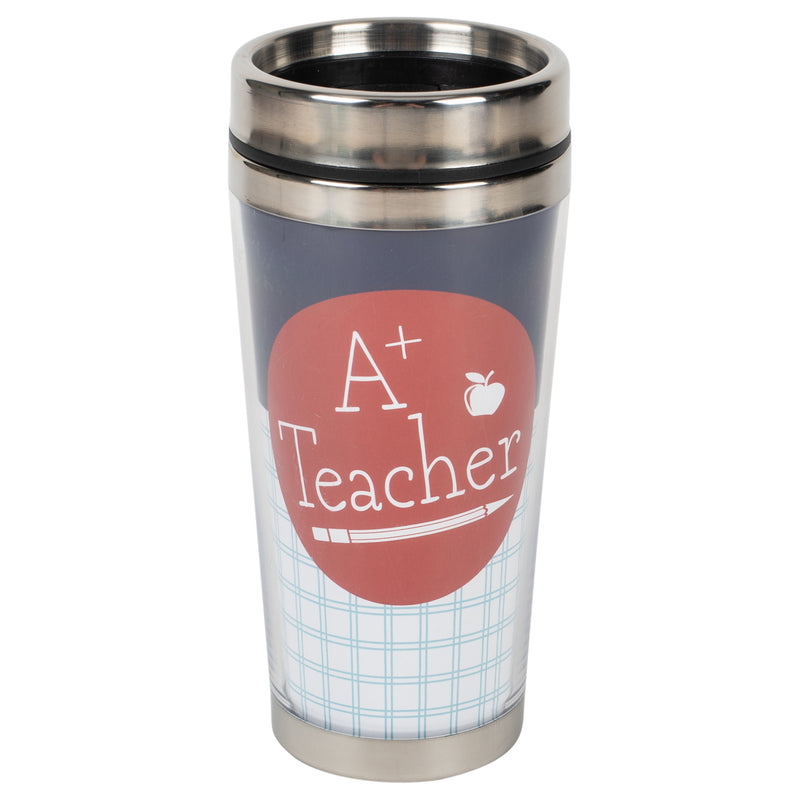 A+ Teacher Apple Red 16 ounce Stainless Steel Travel Tumbler Mug with Lid