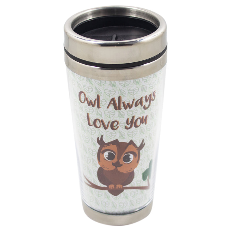 Owl Always Love You Brown 16 Ounce Stainless Steel Travel Tumbler Mug with Lid