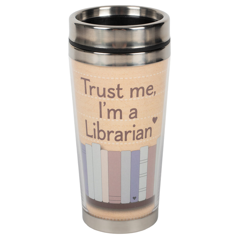 Trust Me I'm A Librarian Blue Book 16 ounce Stainless Steel Travel Tumbler Mug with Lid