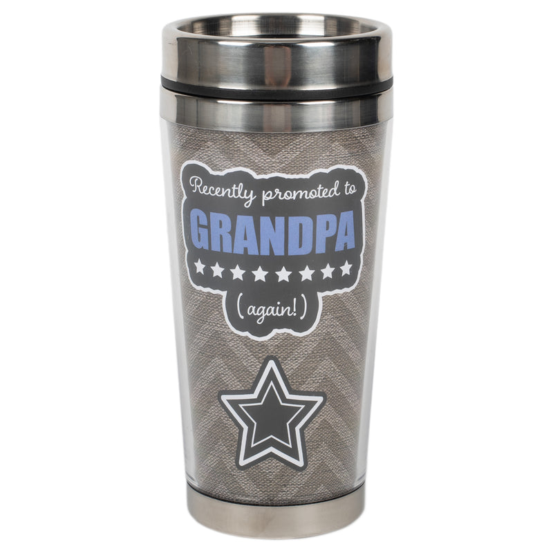 Promoted Grandpa Again Grey Chevron 16 ounce Stainless Steel Travel Tumbler Mug with Lid