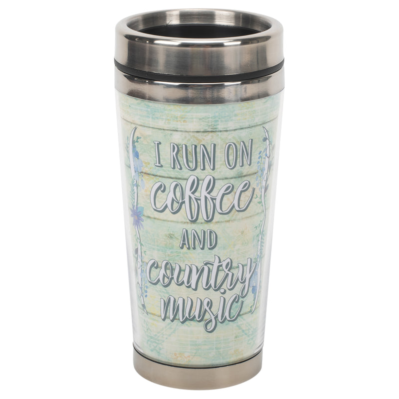 Coffee and Country Music Blue 16 ounce Stainless Steel Travel Tumbler Mug with Lid