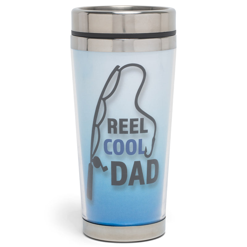 Reel Cool Dad Sky Blue and Black 16 Ounces Stainless Steel Travel Tumbler