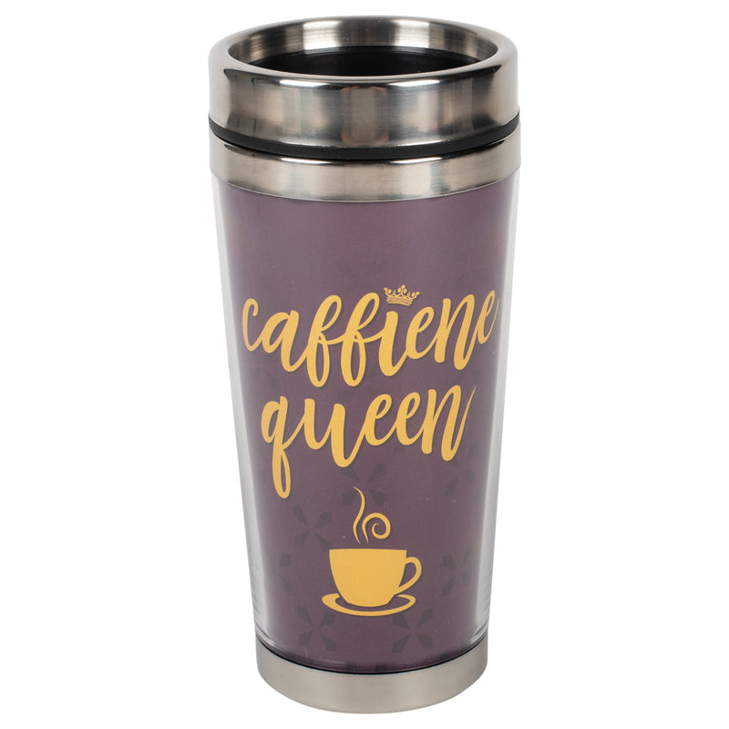 Caffeine Queen Deep Purple 16 ounce Stainless Steel Travel Tumbler Mug with Lid