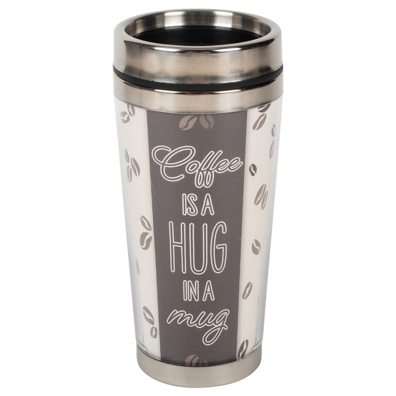 Coffee Hug In A Mug Grey 16 ounce Stainless Steel Travel Tumbler Mug with Lid