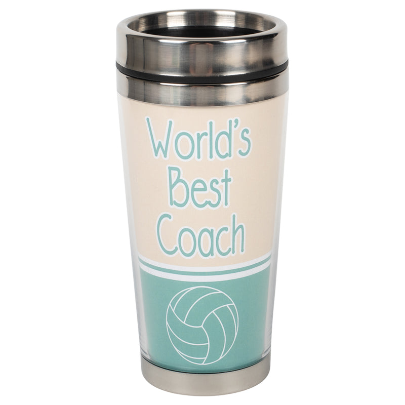 World's Best Volleyball Coach Teal 16 ounce Stainless Steel Travel Tumbler Mug with Lid