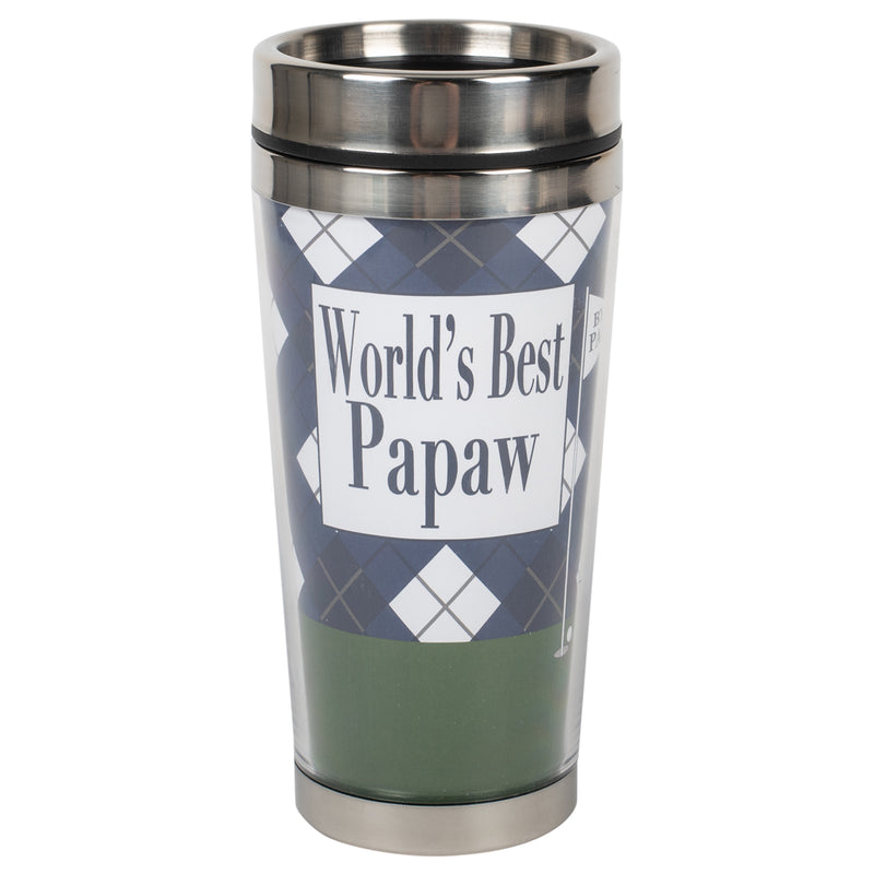 World's Best Papaw By Par Blue 16 ounce Stainless Steel Travel Tumbler Mug with Lid