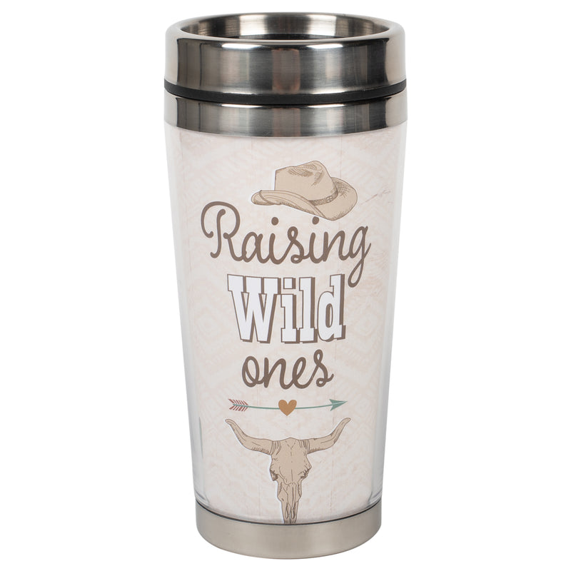 Raising Wild Western Ones Brown 16 ounce Stainless Steel Travel Tumbler Mug with Lid