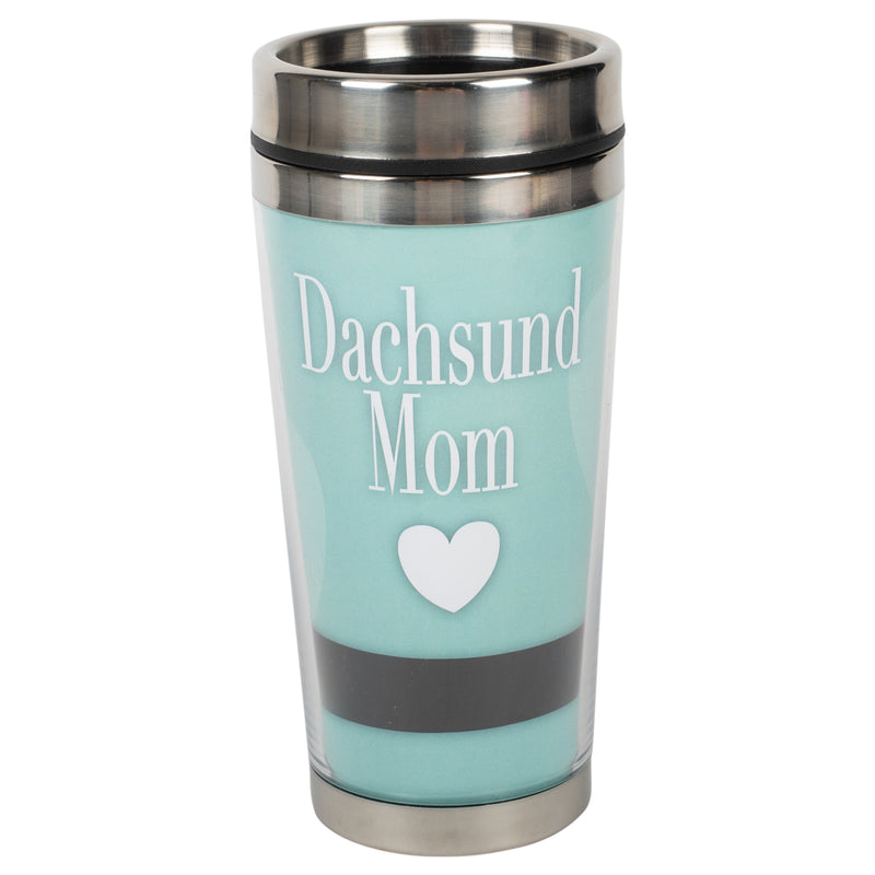 Dachshund Mom Turquoise Blue 16 ounce Stainless Steel Travel Tumbler Mug with Lid