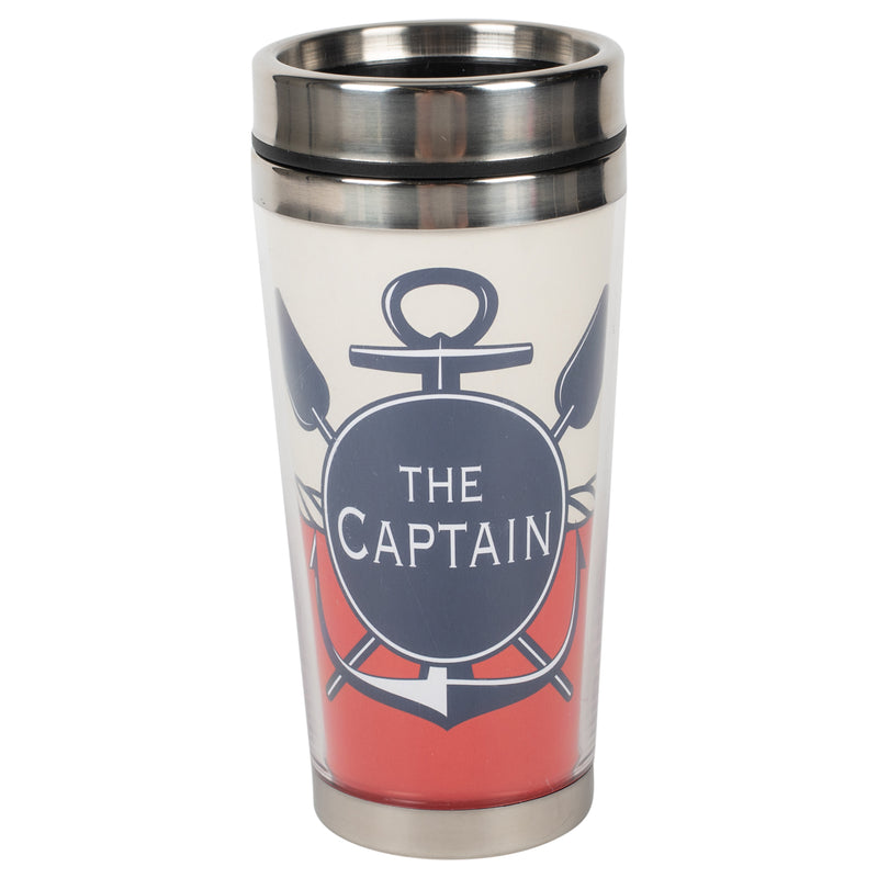 The Captain Nautical Blue 16 ounce Stainless Steel Travel Tumbler Mug with Lid