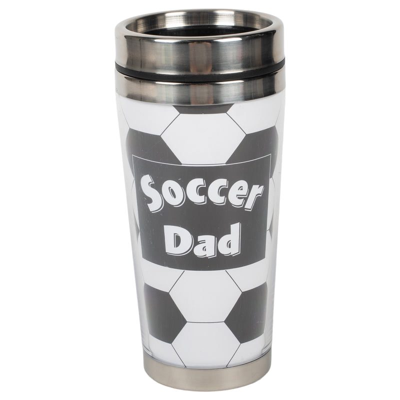 Soccer Dad Black White Ball 16 ounce Stainless Steel Travel Tumbler Mug with Lid