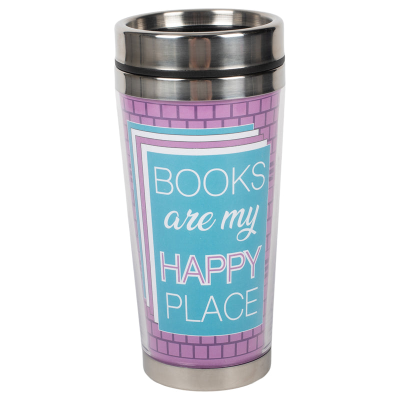 Books Happy Place Purple Brick 16 ounce Stainless Steel Travel Tumbler Mug with Lid