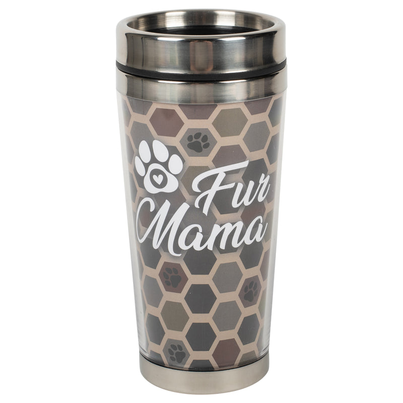 Fur Mama Brown Geometric 16 ounce Stainless Steel Travel Tumbler Mug with Lid