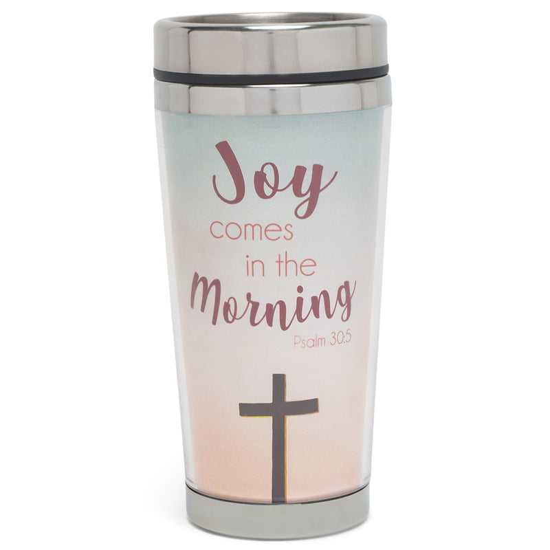 Joy Comes In The Morning Teal and Peach 16 Ounces Stainless Steel Travel Tumbler