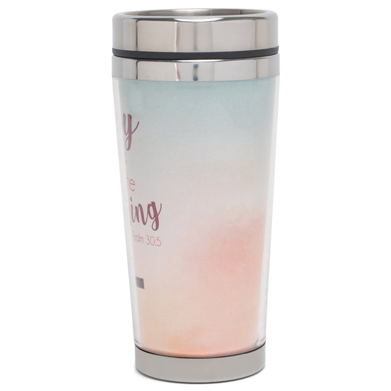 Joy Comes In The Morning Teal and Peach 16 Ounces Stainless Steel Travel Tumbler