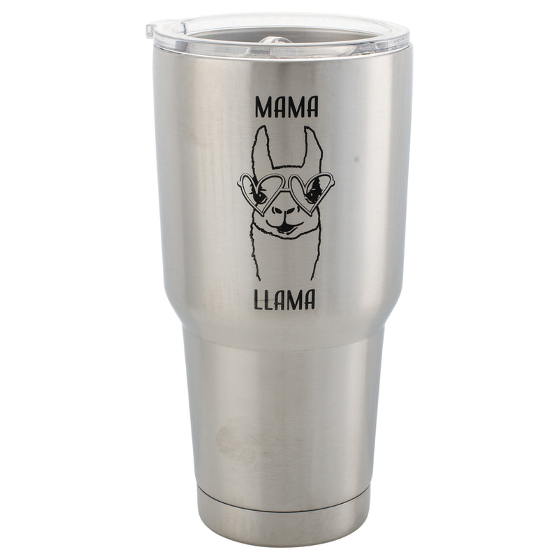 Mama Llama Glasses Silver Tone 30 Oz Stainless Steel Travel Mug with Lid