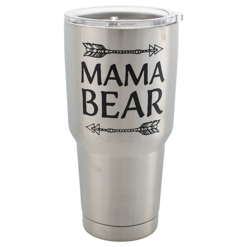 Mama Bear Arrow Silver Tone 30 Oz Stainless Steel Travel Mug with Lid