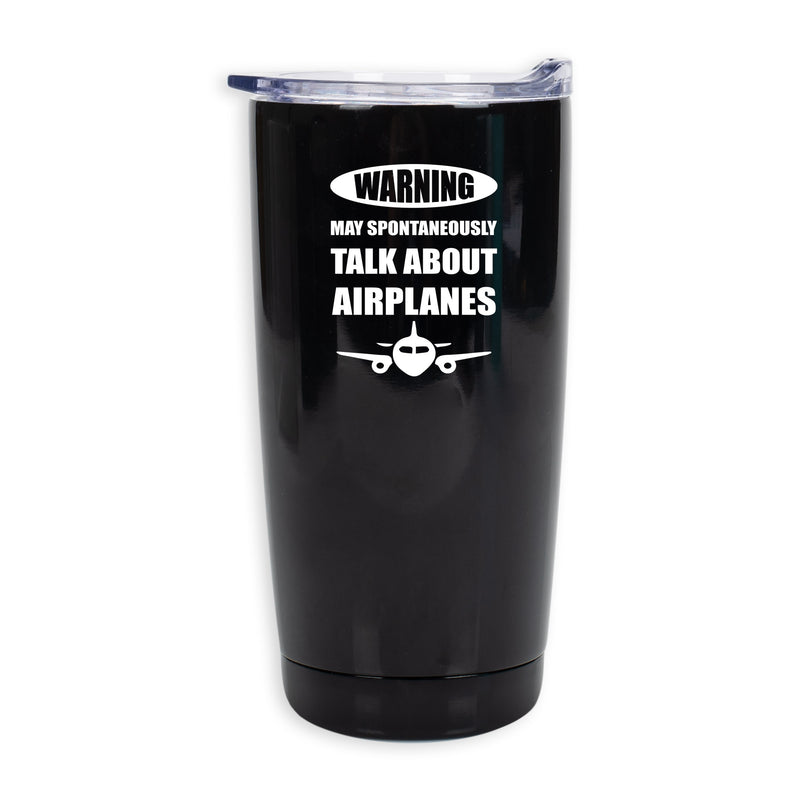 Talk About Airplanes Solid Black 20 Ounce Stainless Steel Travel Tumbler Mug