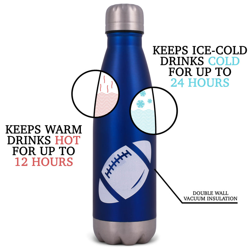 Elanze Designs Tailgates Touchdowns Blue 17 ounce Stainless Steel Sports Water Bottle