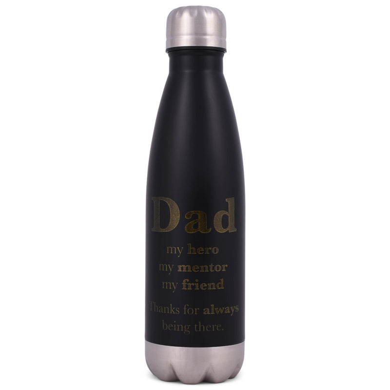 Elanze Designs Dad Hero Mentor Friend Black 17 ounce Stainless Steel Sports Water Bottle
