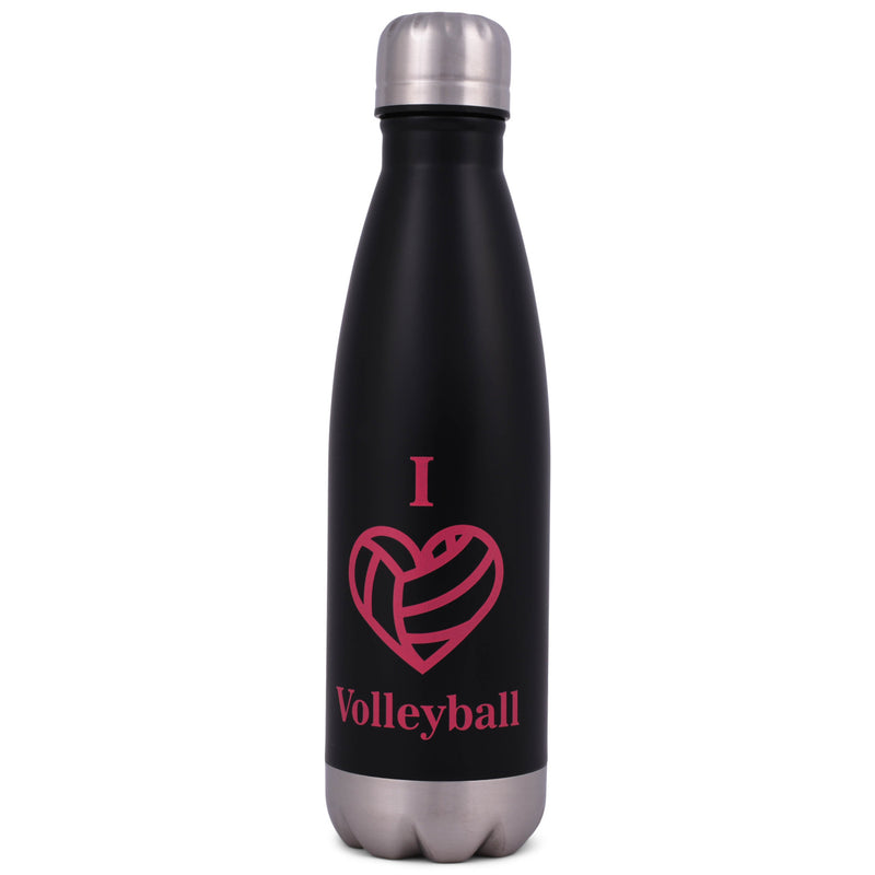 Elanze Designs I Heart Volleyball Black 17 ounce Stainless Steel Sports Water Bottle