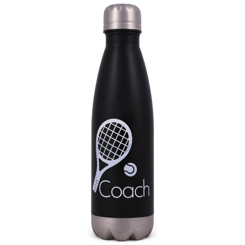 Elanze Designs Tennis Coach Black 17 ounce Stainless Steel Sports Water Bottle