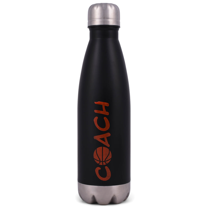 Elanze Designs Basketball Coach Black 17 ounce Stainless Steel Sports Water Bottle