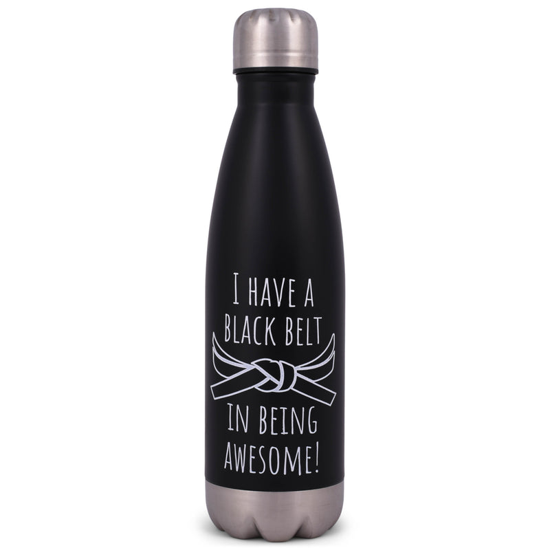 Elanze Designs Black Belt Awesome Black 17 ounce Stainless Steel Sports Water Bottle