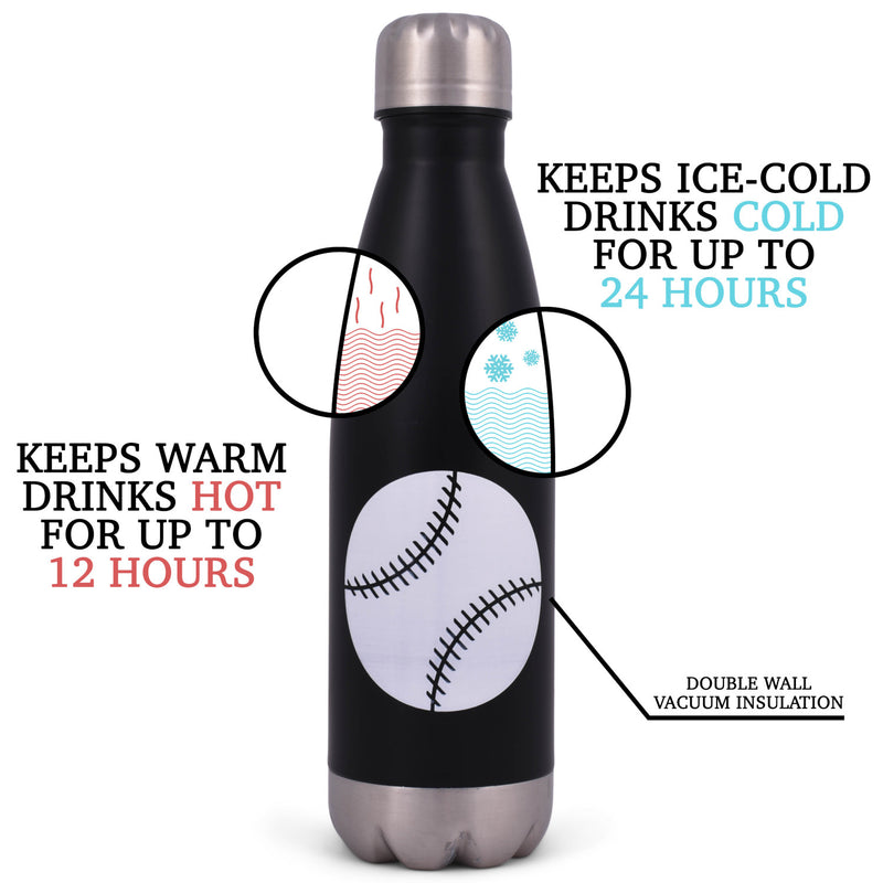 Elanze Designs COACH Baseball Black 17 ounce Stainless Steel Sports Water Bottle