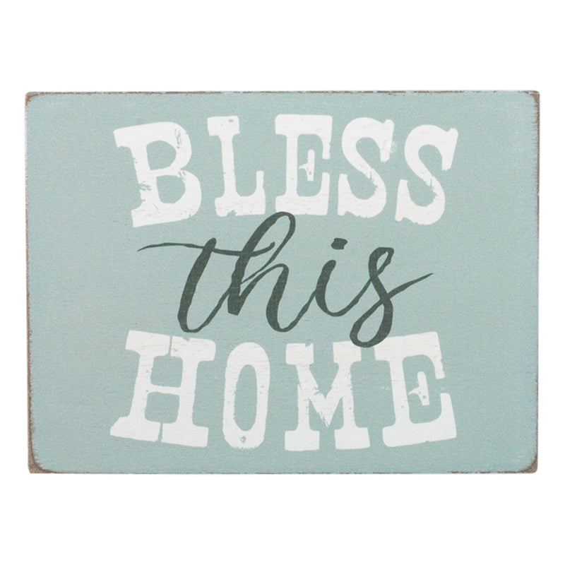Bless This Home Rustic Blue 4 x 3 Wood Decorative Tabletop Block Plaque
