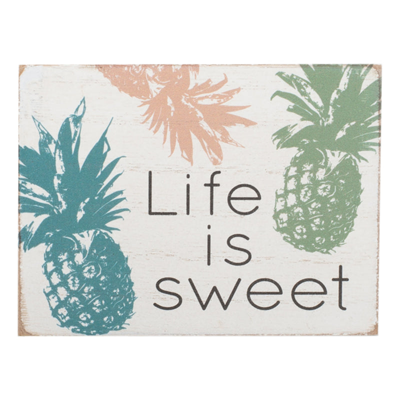 Life Is Sweet Colorful Pineapple 4 x 3 Wood Decorative Tabletop Block Plaque