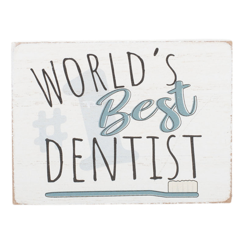 World's Best Dentist Distressed White 4 x 3 Wood Decorative Tabletop Block Plaque