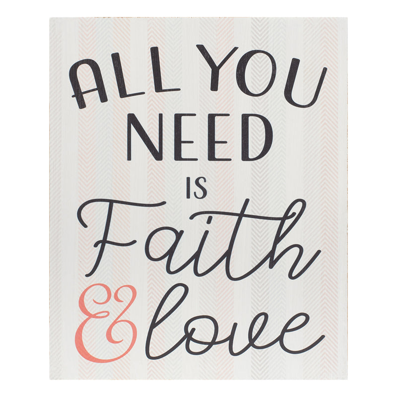 Need Faith and Love Herringbone Pink 8 x 10 Wood Framed Wall and Tabletop Sign