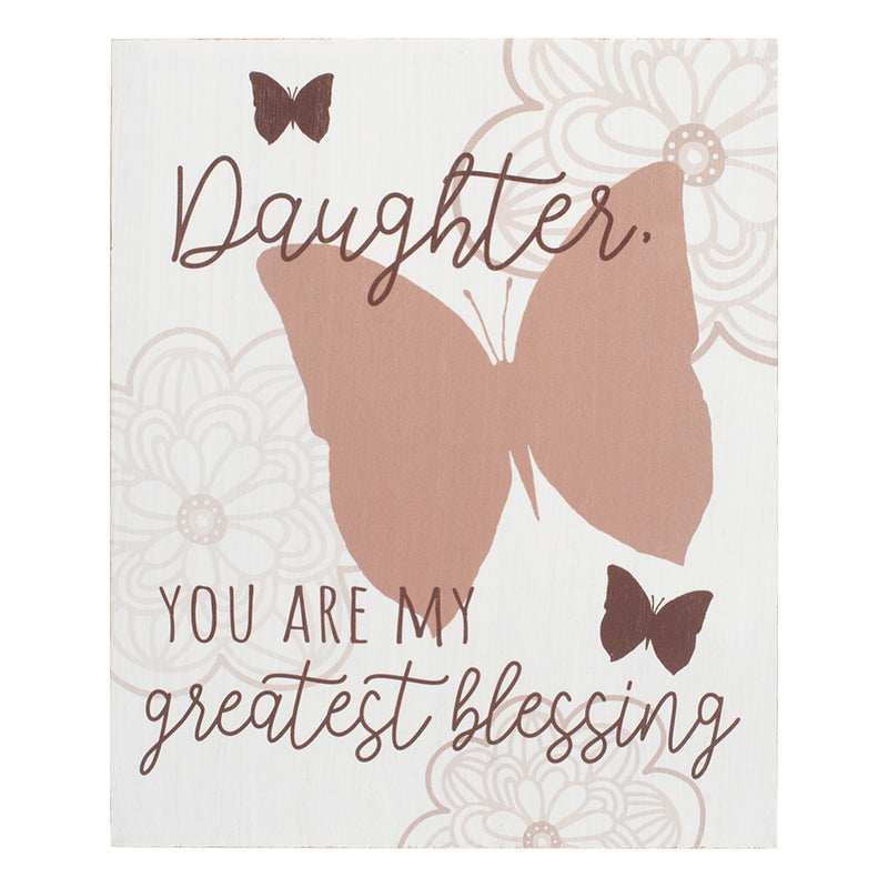 Daughter Greatest Blessing Pink Butterfly 8 x 10 Wood Framed Wall and Tabletop Sign