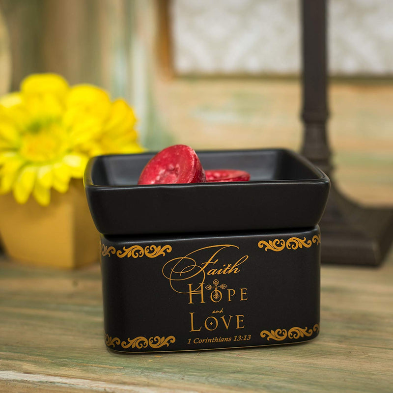 2-in-1 Jar candle warmer with sentiment, "Faith, Hope, Love"