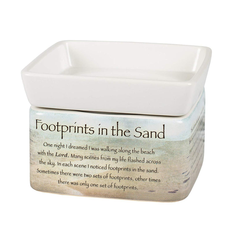 2-in-1 Jar candle warmer with sentiment, "Footrints in the sand"